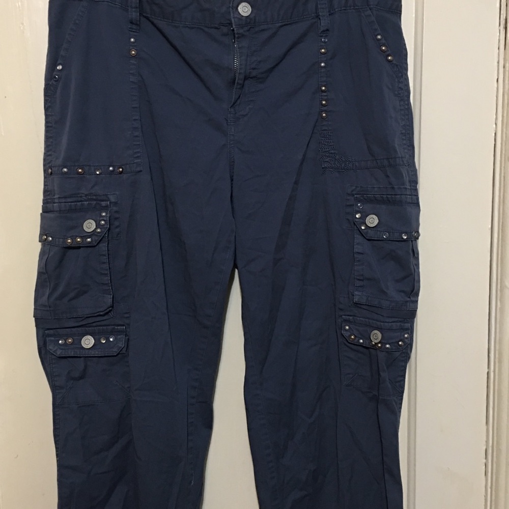 GITANO VINTAGE 90’s‎ EMBELLISHE Blue women’s CARGO PANTS 16W - Picture 3 of 11